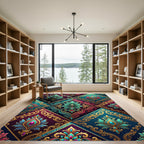 Jeweled Teal Crimson Paisley Diamonds Rug