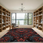 Ornate Red Black Heart Damask Rug