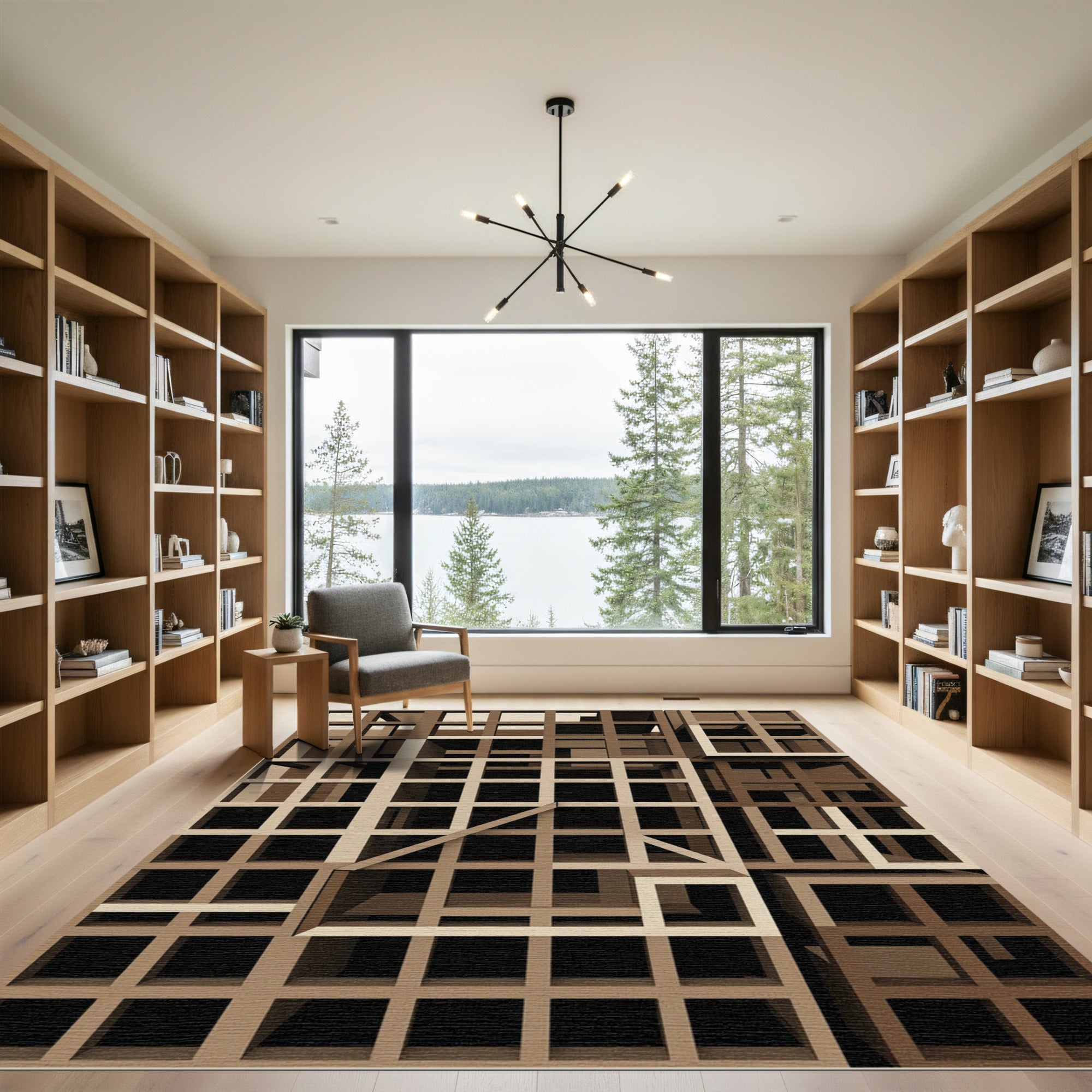 Brown Grid Abstract Architectural Rug