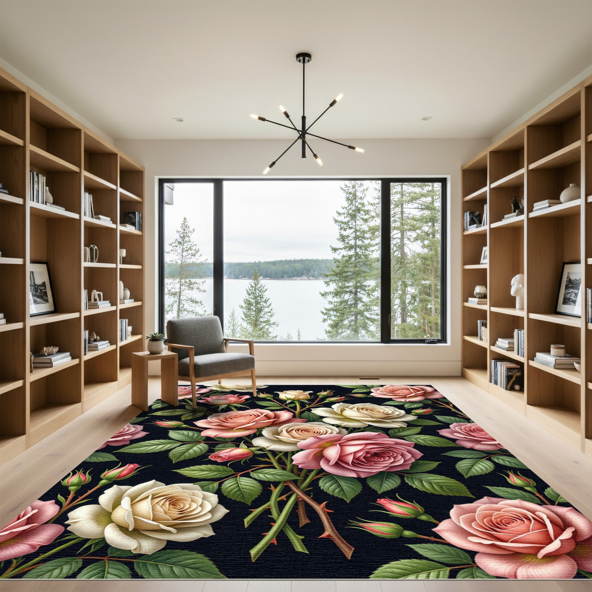 Elegant Pink and Cream Rose Bouquet Rug