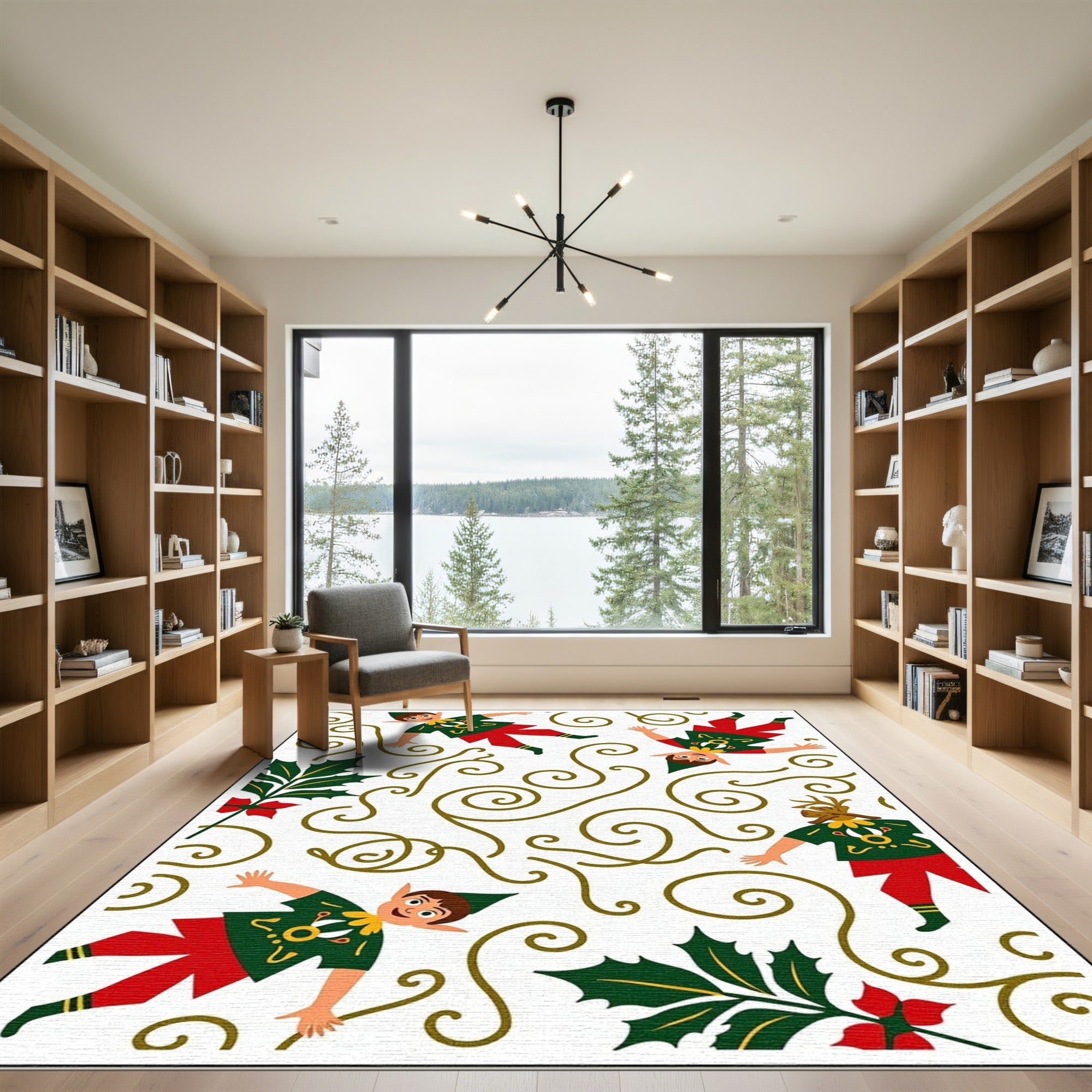 Whimsical Elf Holly Swirl Holiday Rug