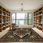 Ornate Gold Floral Symmetry Noir Rug