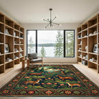 Ornate Woodland Deer Floral Landscape Art Rug