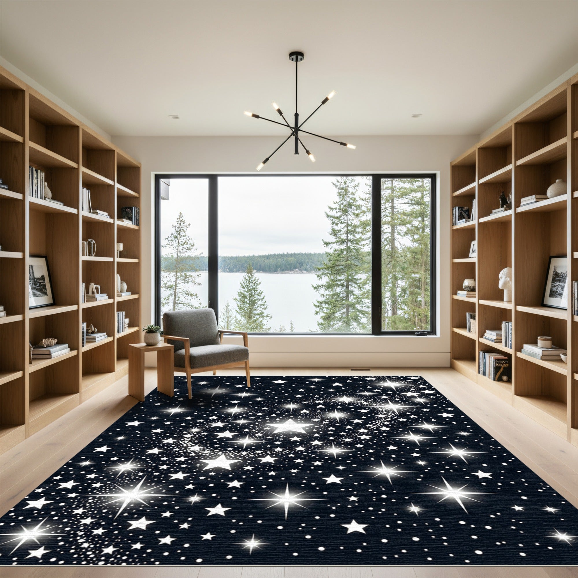 Cosmic White Stars Midnight Rug