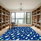 Blue White Green Rain Drops Rug