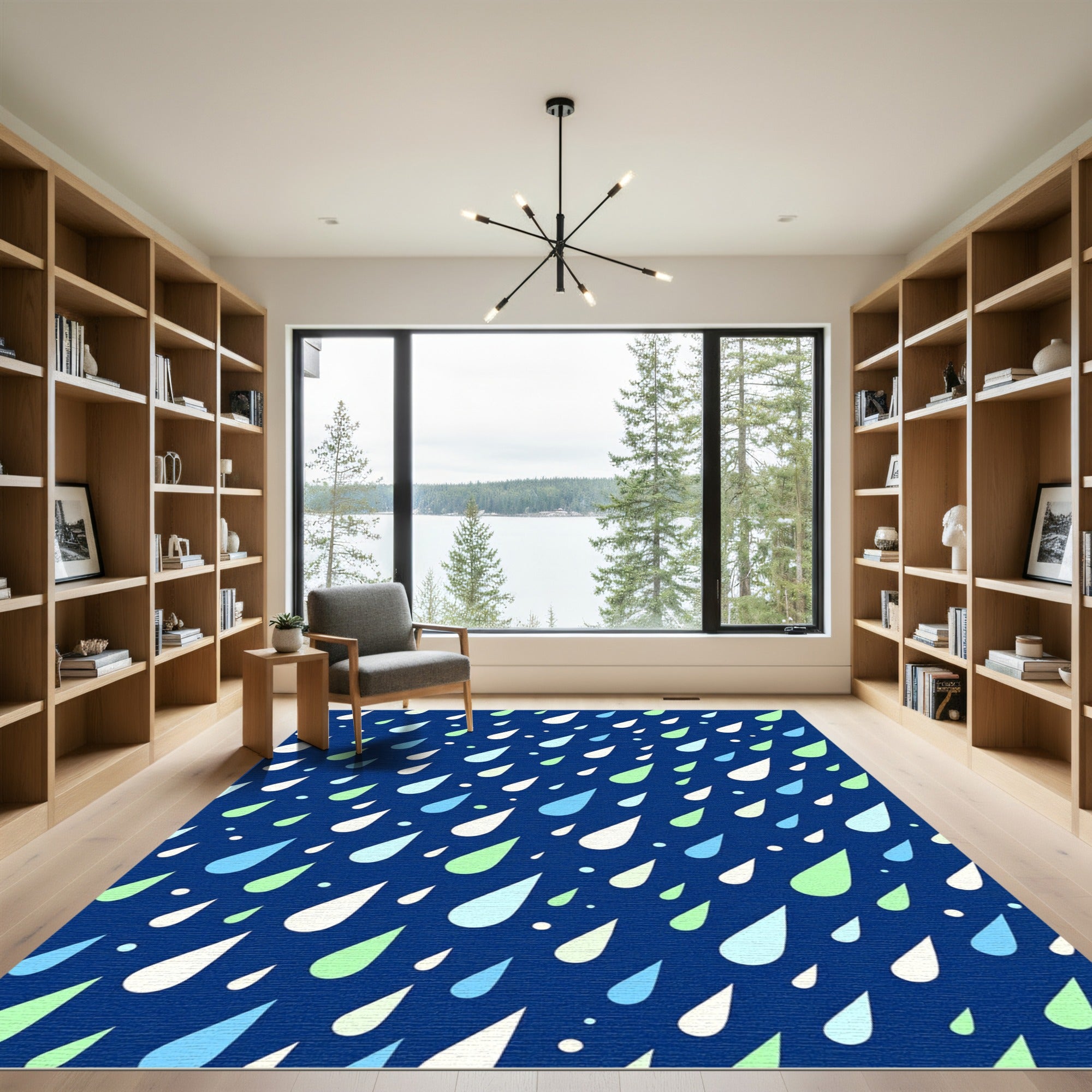 Blue White Green Rain Drops Rug