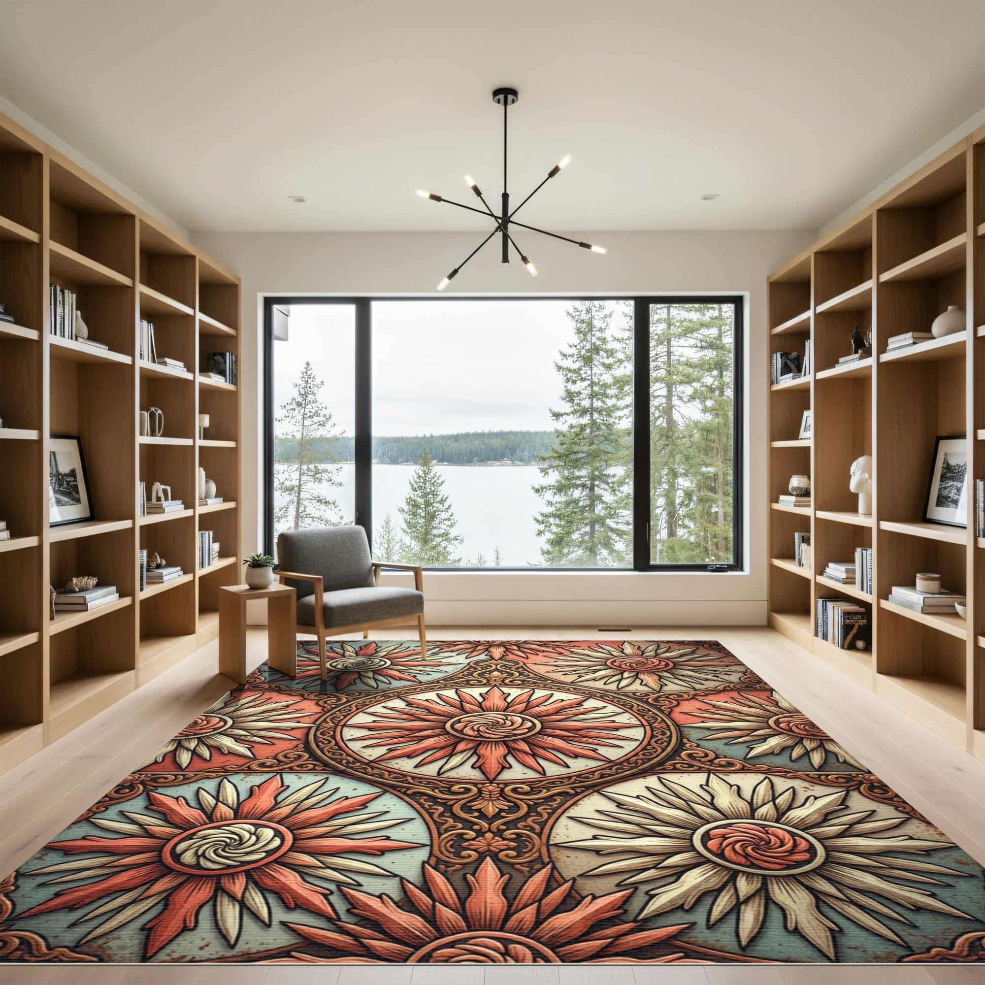 Terracotta Sunburst Medallion Tile Rug