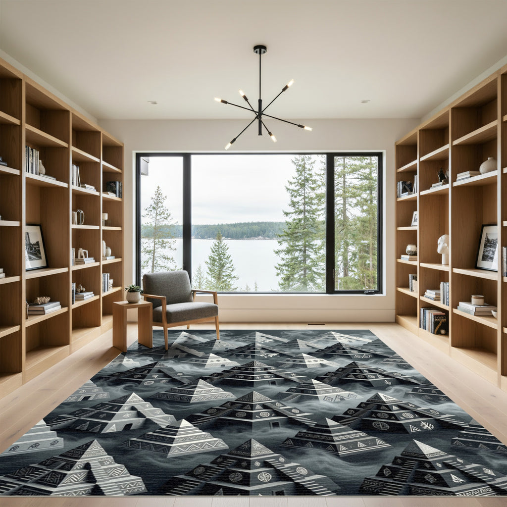 Monochromatic Tiered Pyramid Staircase Medallions Rug