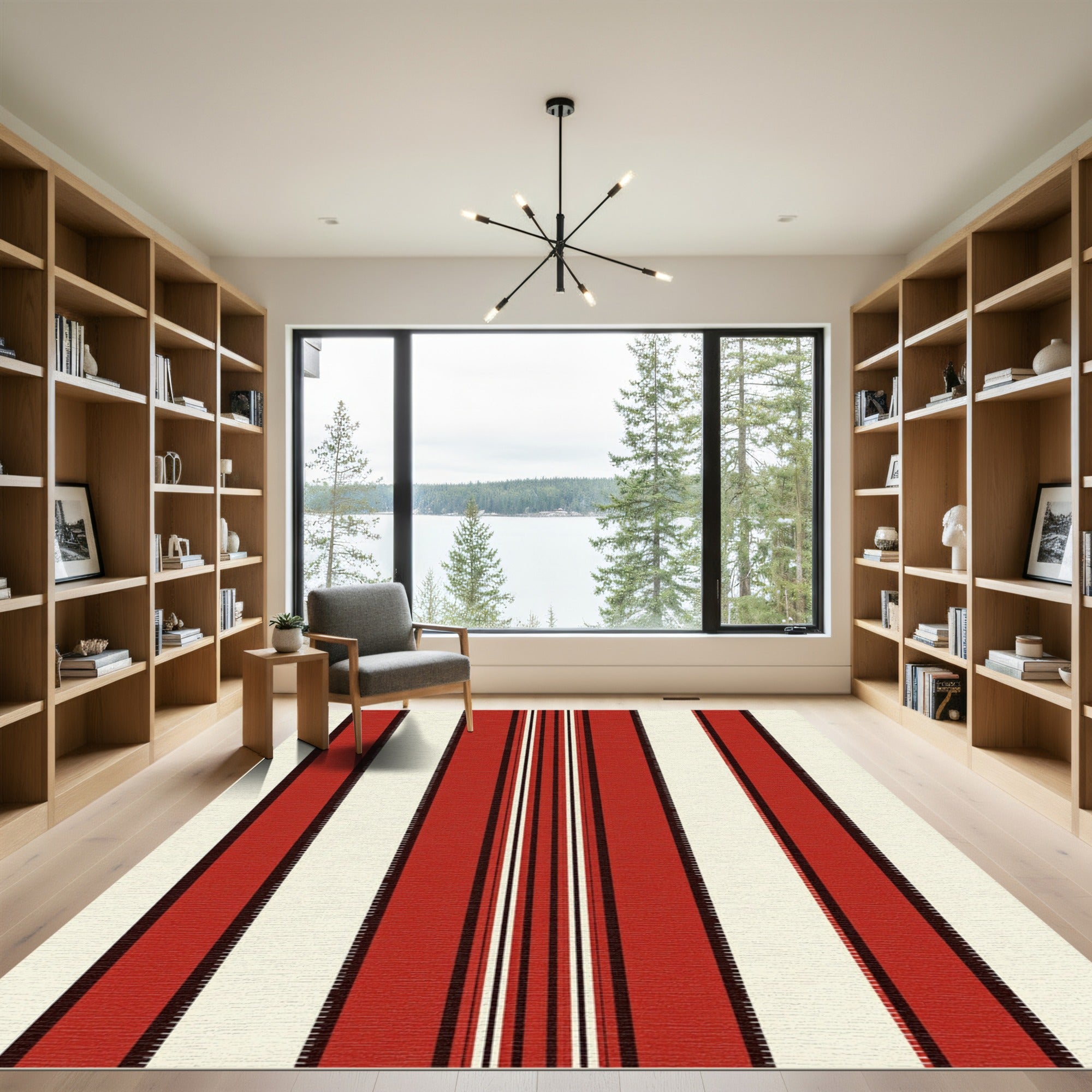 Bold Red Off White Vertical Stripes Rug