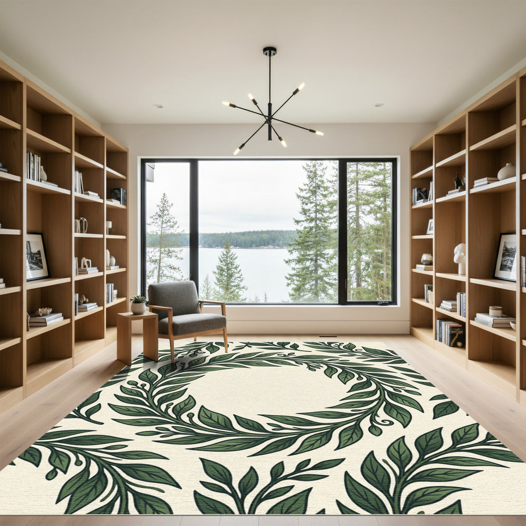 Lush Green Botanical Wreath Rug