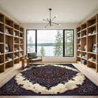 Deep Blue Crimson Floral Medallion Rug