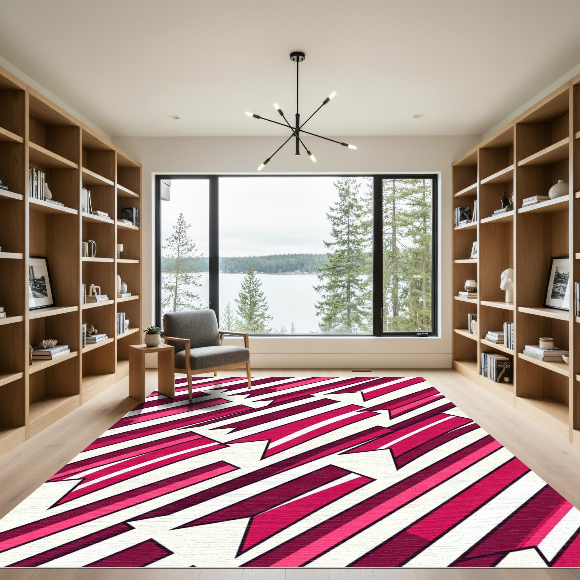 Crimson Pink Ribbon Diagonal Strips Rug