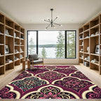 Burgundy Floral Damask Scalloped Medallion Rug