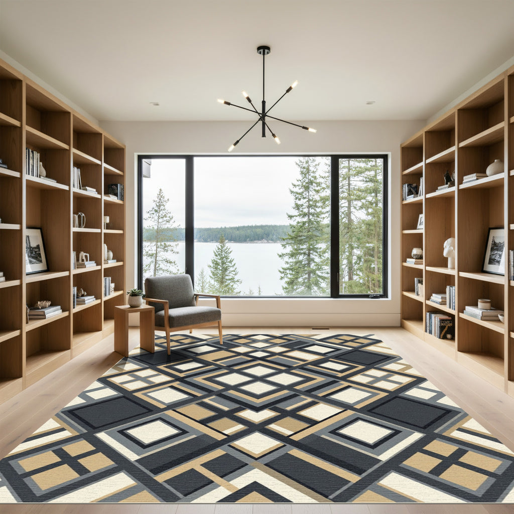 Sophisticated Cream Charcoal Geometric Diamond Rug