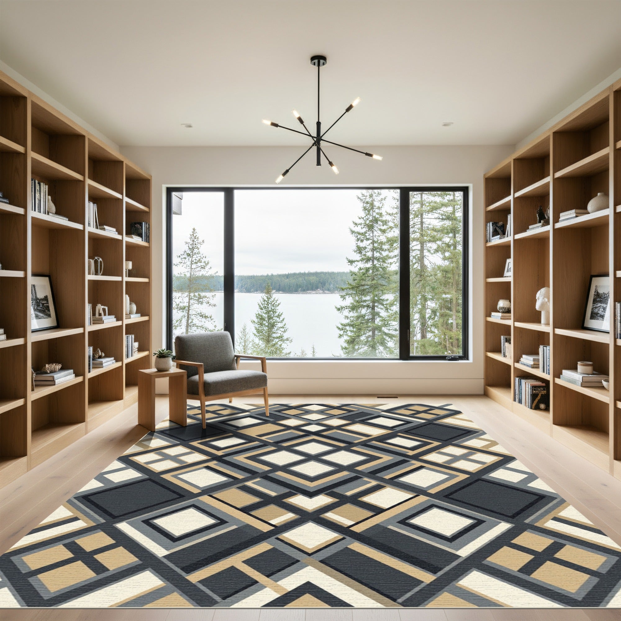 Sophisticated Cream Charcoal Geometric Diamond Rug