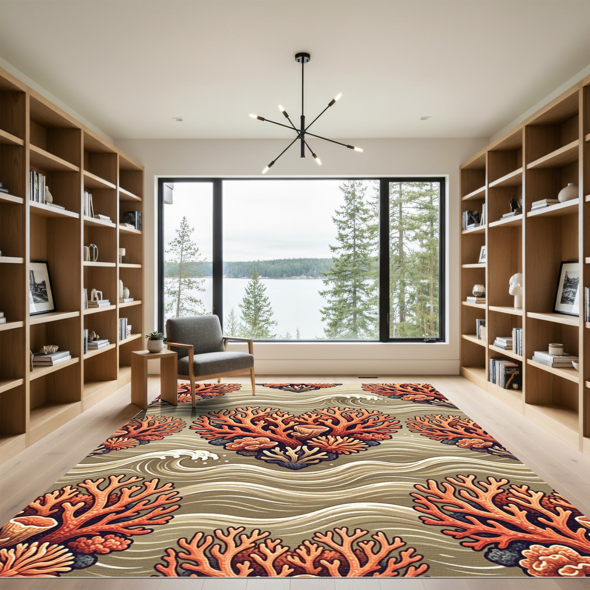 Coral Heart with Ocean Waves Rug