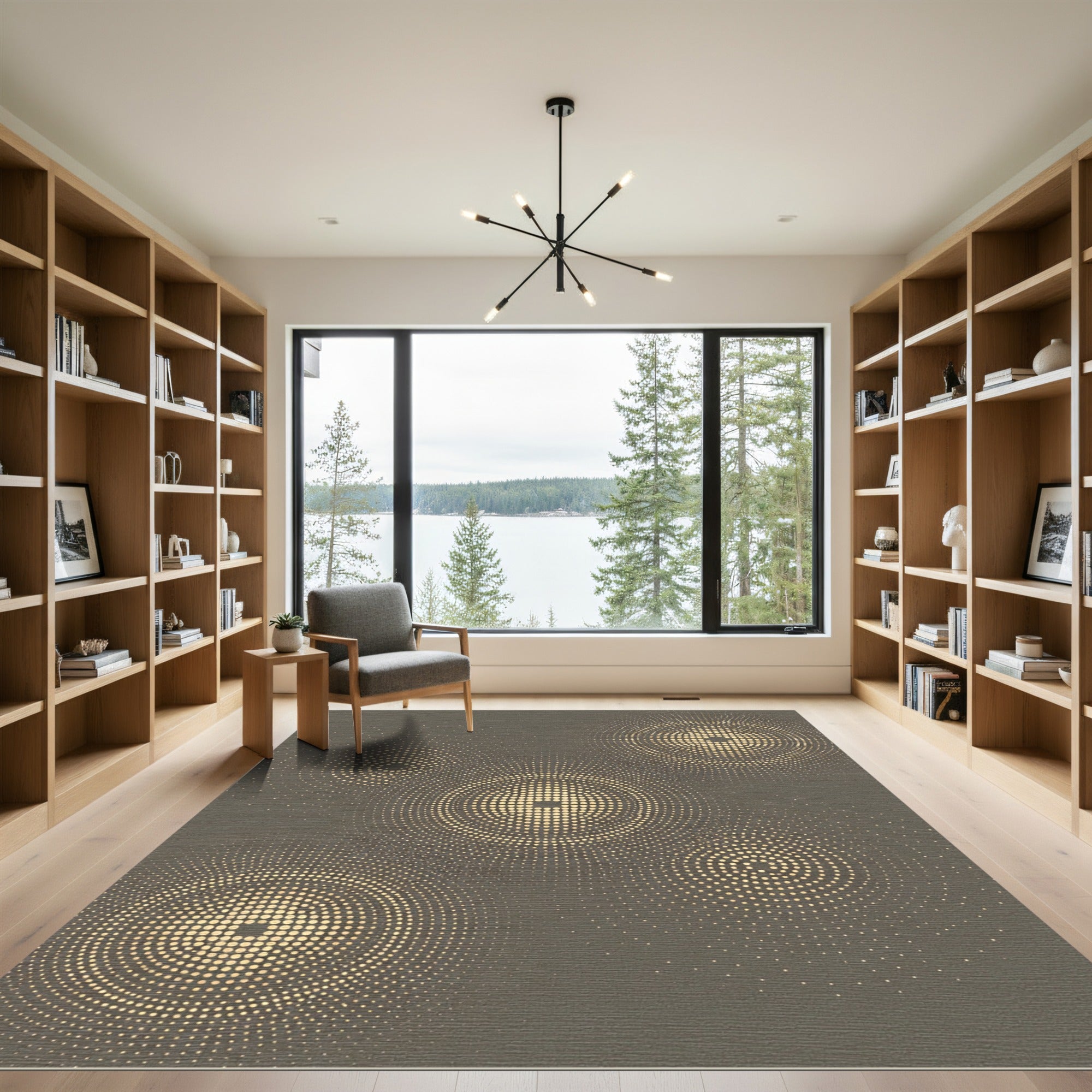 Golden Orbiting Circles Dot Rug