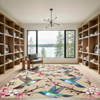 Hummingbird Cherry Blossom Botanical Art Rug