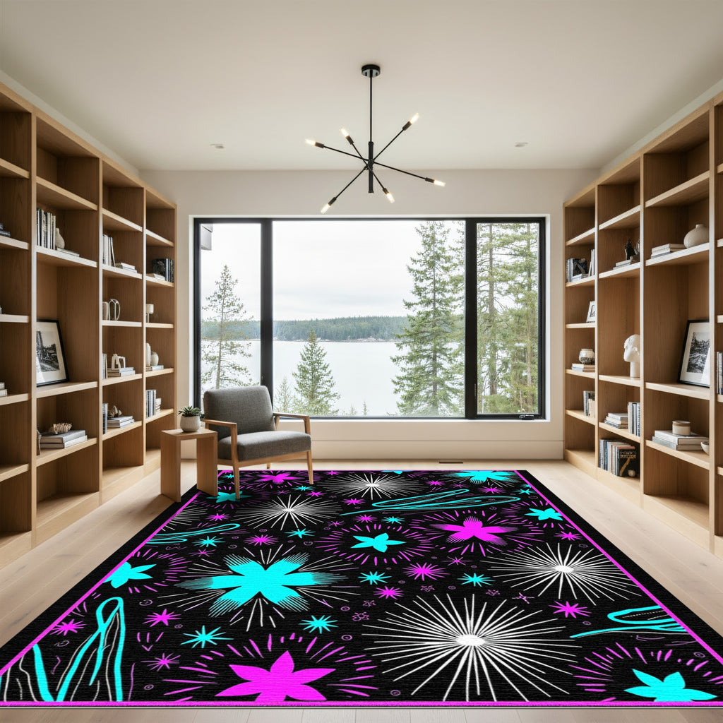 Vibrant Pink Cyan Starburst Explosion Rug
