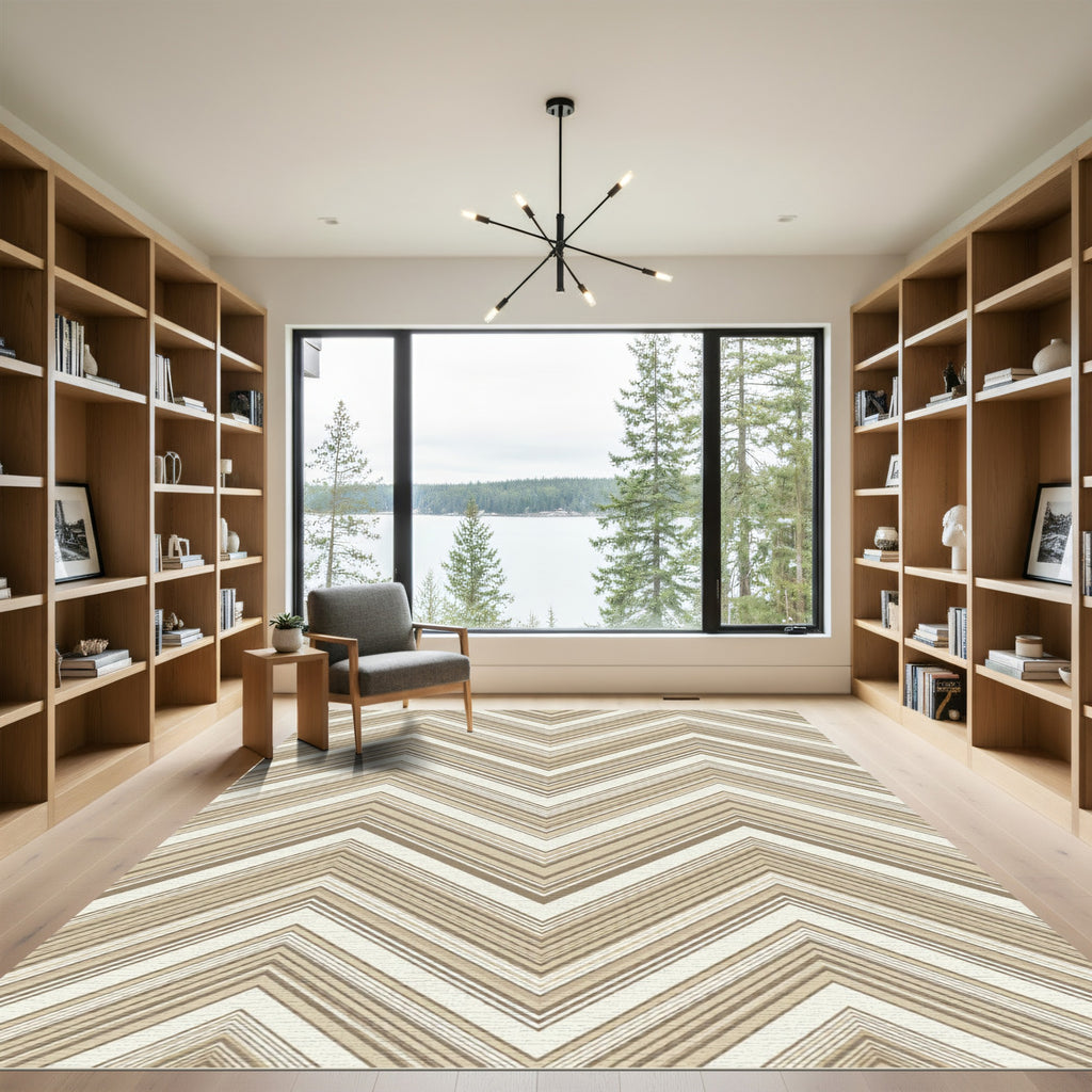 Neutral Toned Zigzag Chevron Stripe Rug