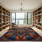 Golden Orange Blue Starburst Medallion Rug