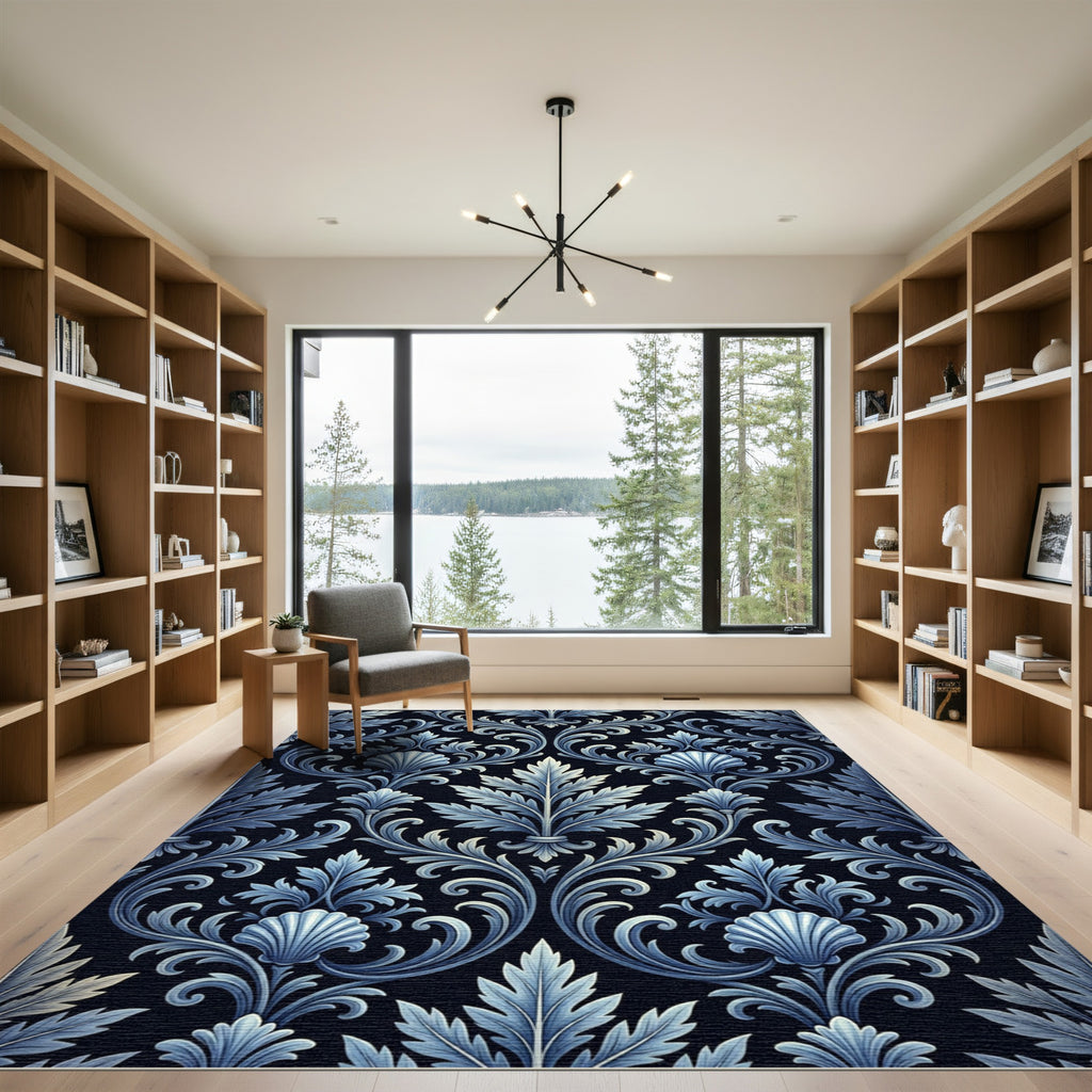 Ornate Blue Acanthus Scroll Rug