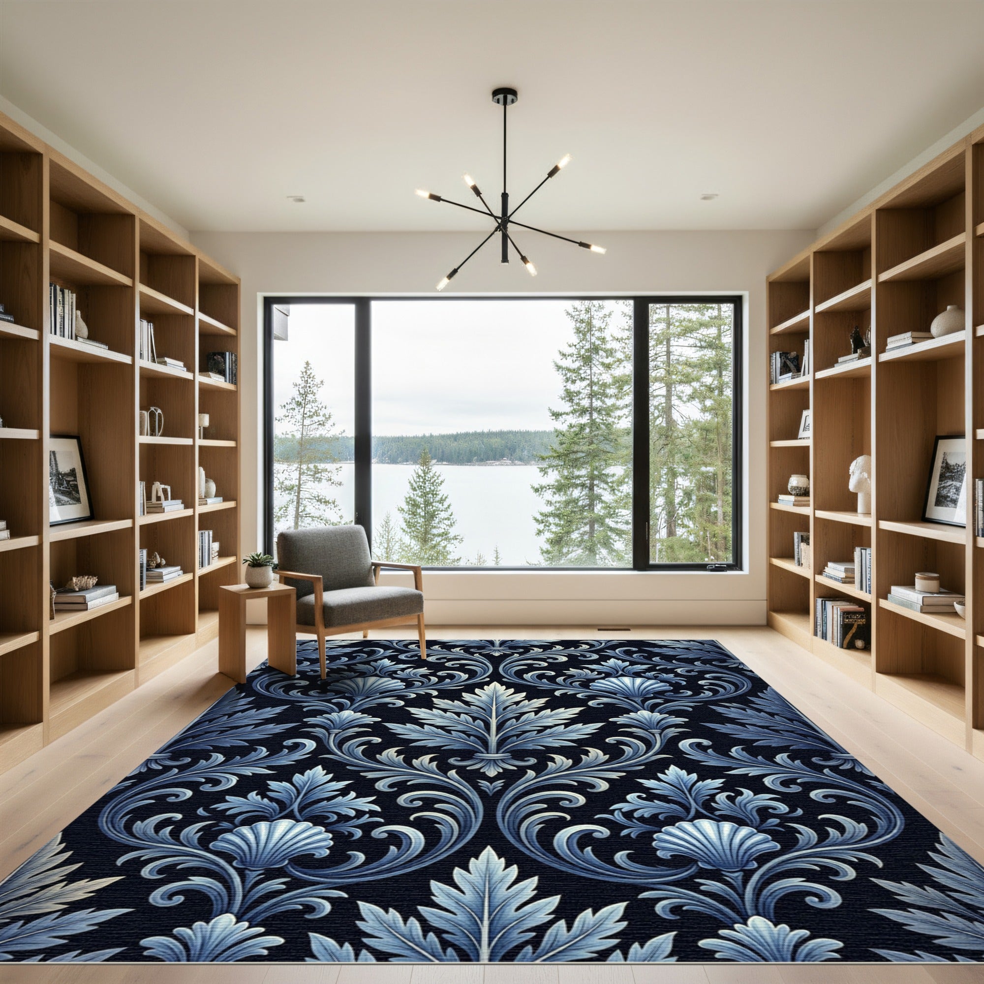 Ornate Blue Acanthus Scroll Rug