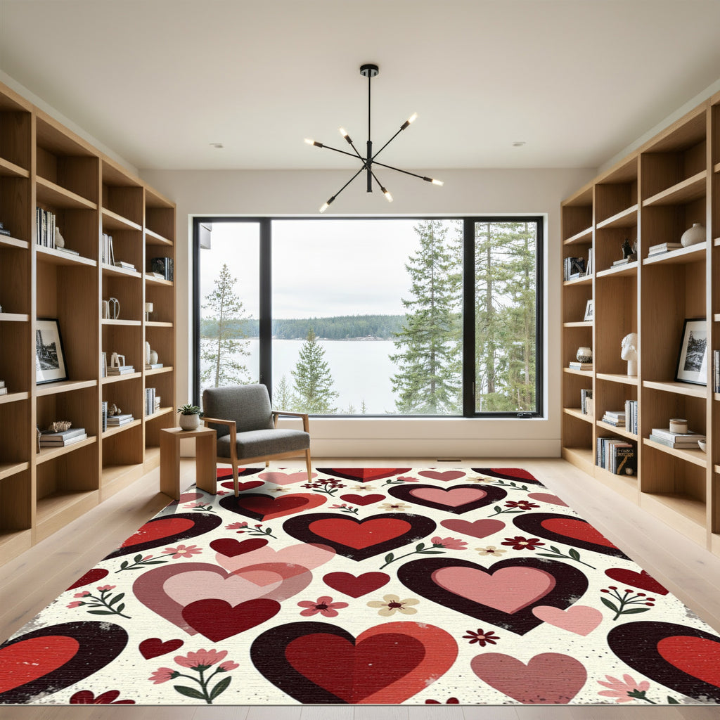 Retro Romantic Heart and Floral Meadow Rug