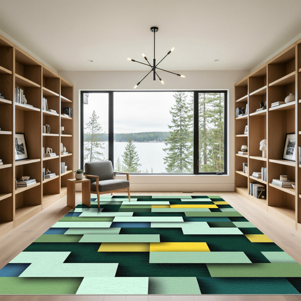 Mint Green Brick Stacked Collage Rug