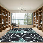 Lush Dark Green Tropical Palm Leaves Rug