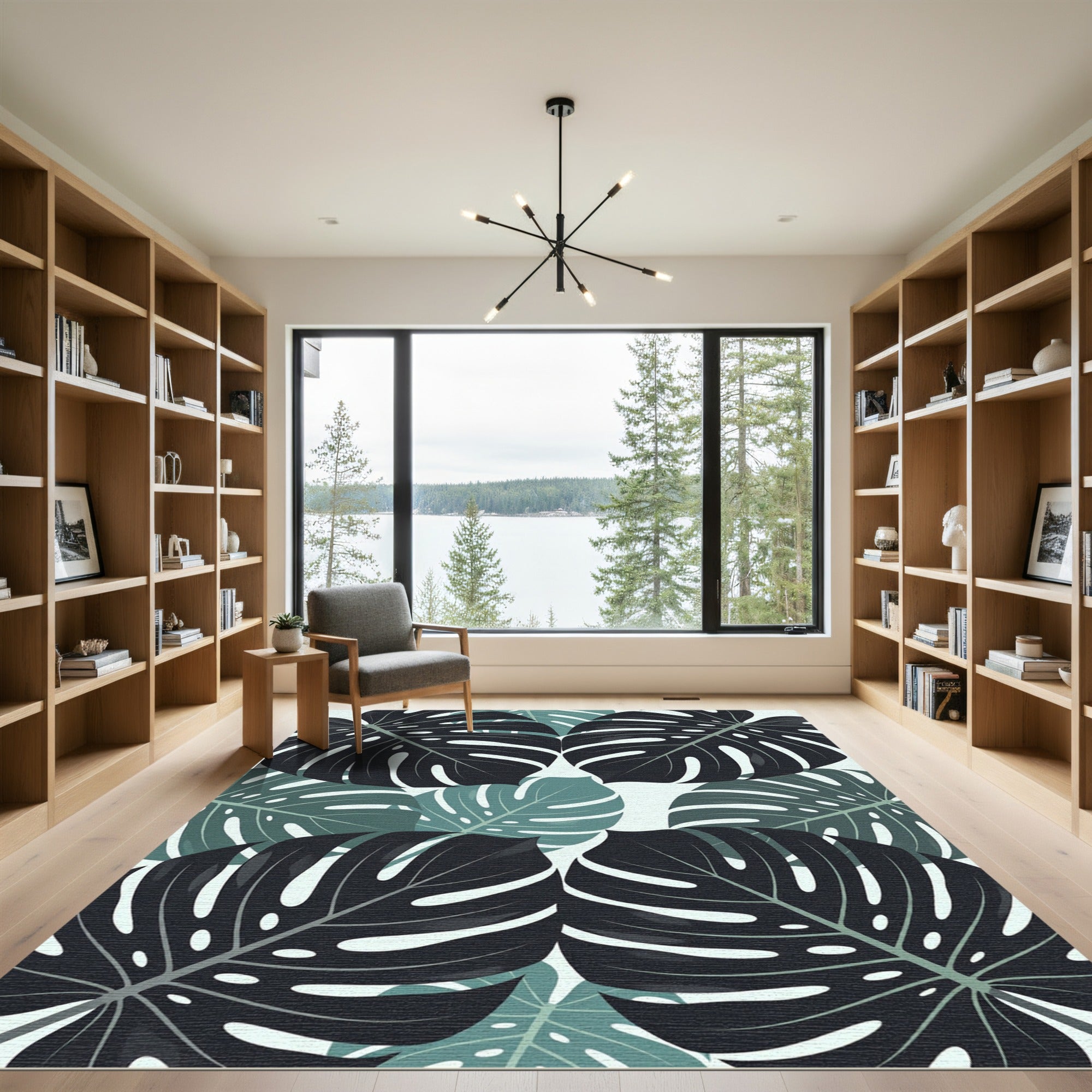 Lush Dark Green Tropical Palm Leaves Rug