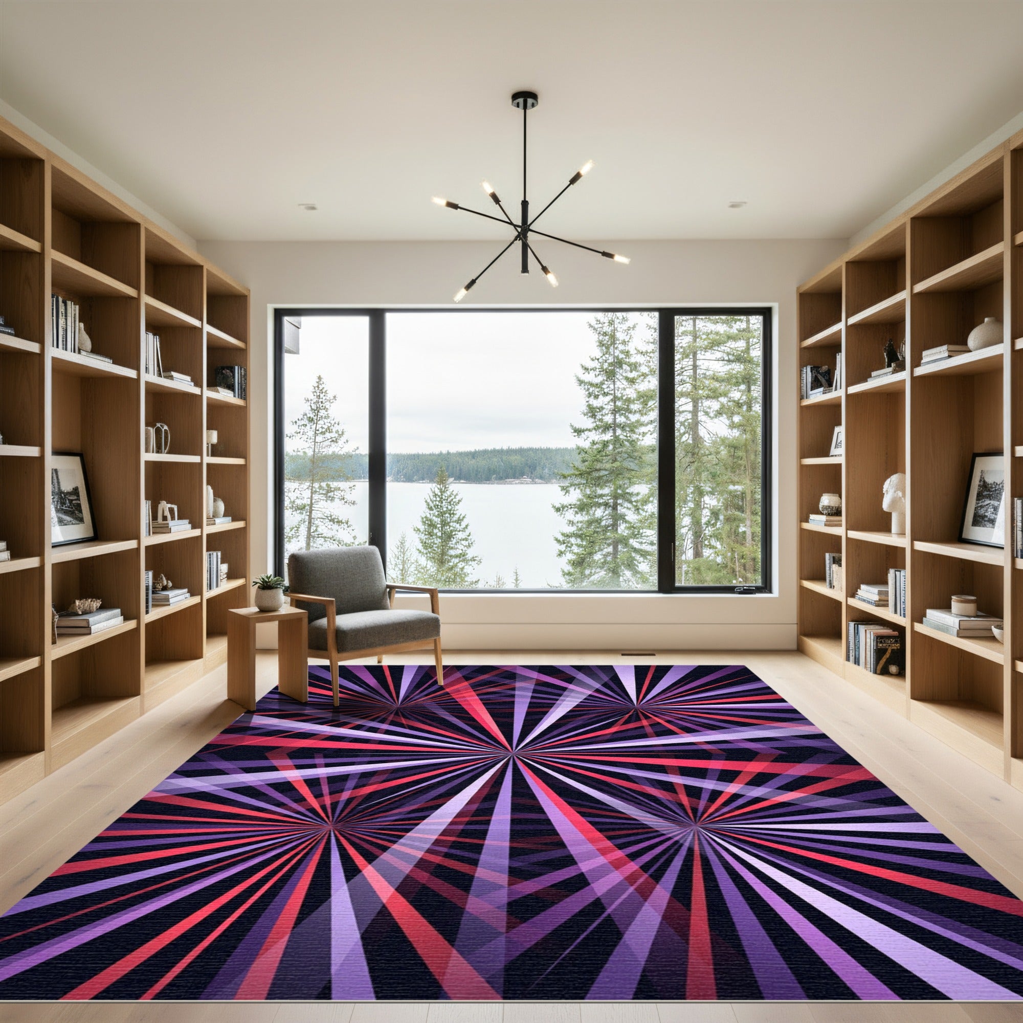 Radiant Violet Red Concentric Starburst Rug