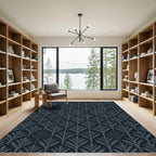 Graphite Slate Leafy Vine Recurrence Rug