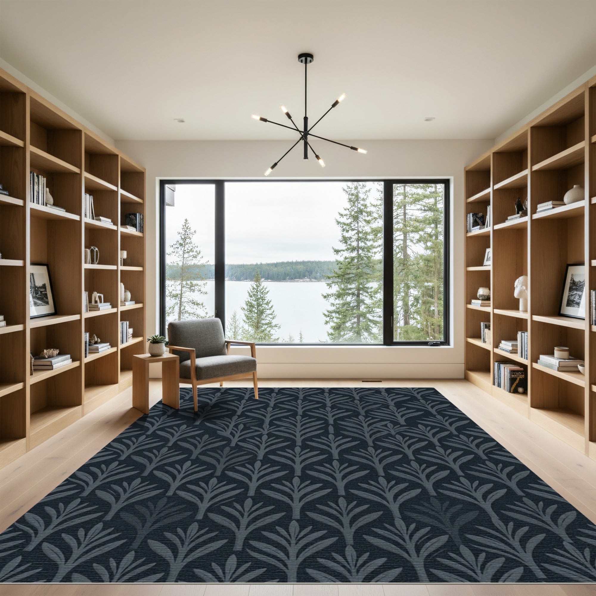Graphite Slate Leafy Vine Recurrence Rug