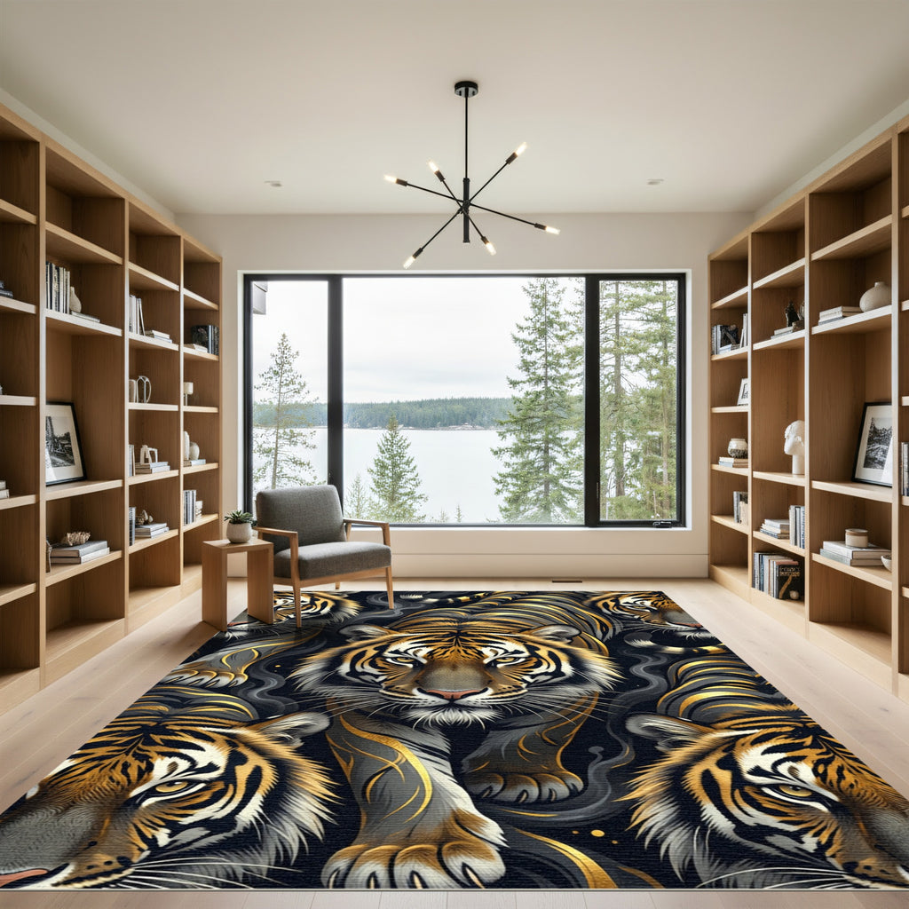 Majestic Golden Tiger Smoke Art Rug