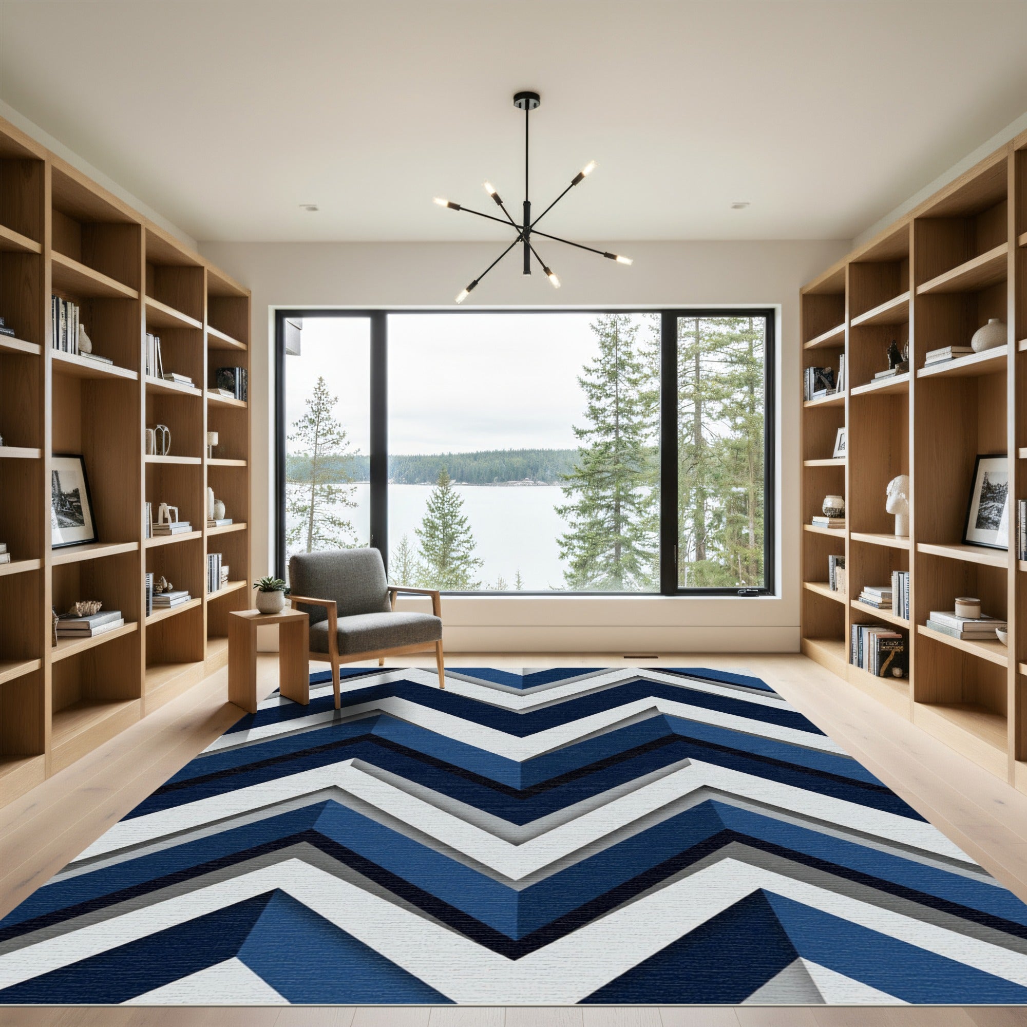 Bold Navy and White Zigzag Chevron Rug
