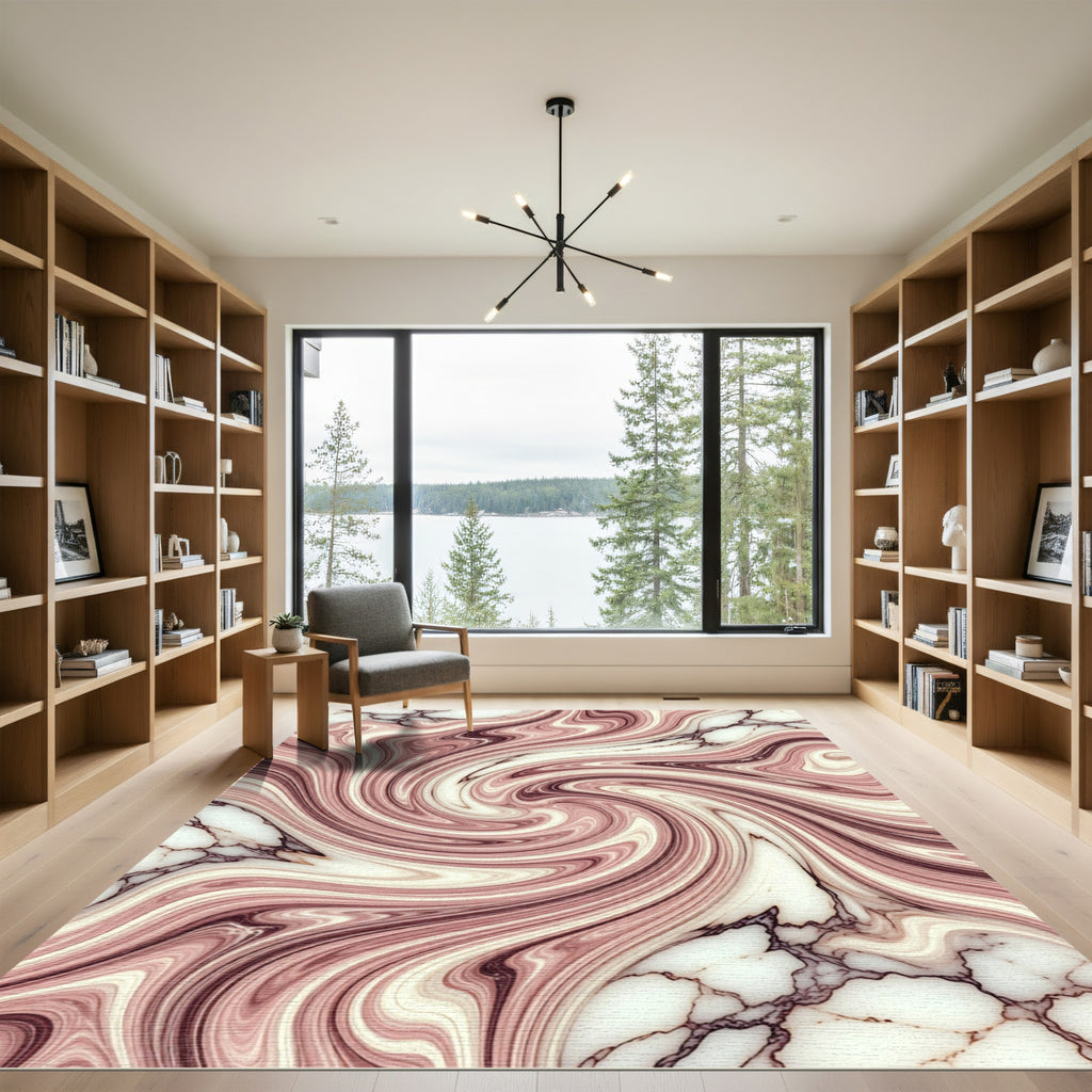 Rose Gold Swirl Marble Abstract Rug