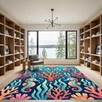 Cute Seahorse and Vibrant Coral Reef Rug