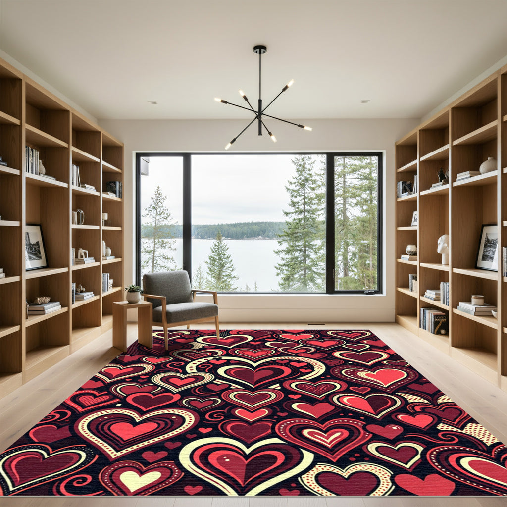 Crimson Hearts Composition Collage Rug