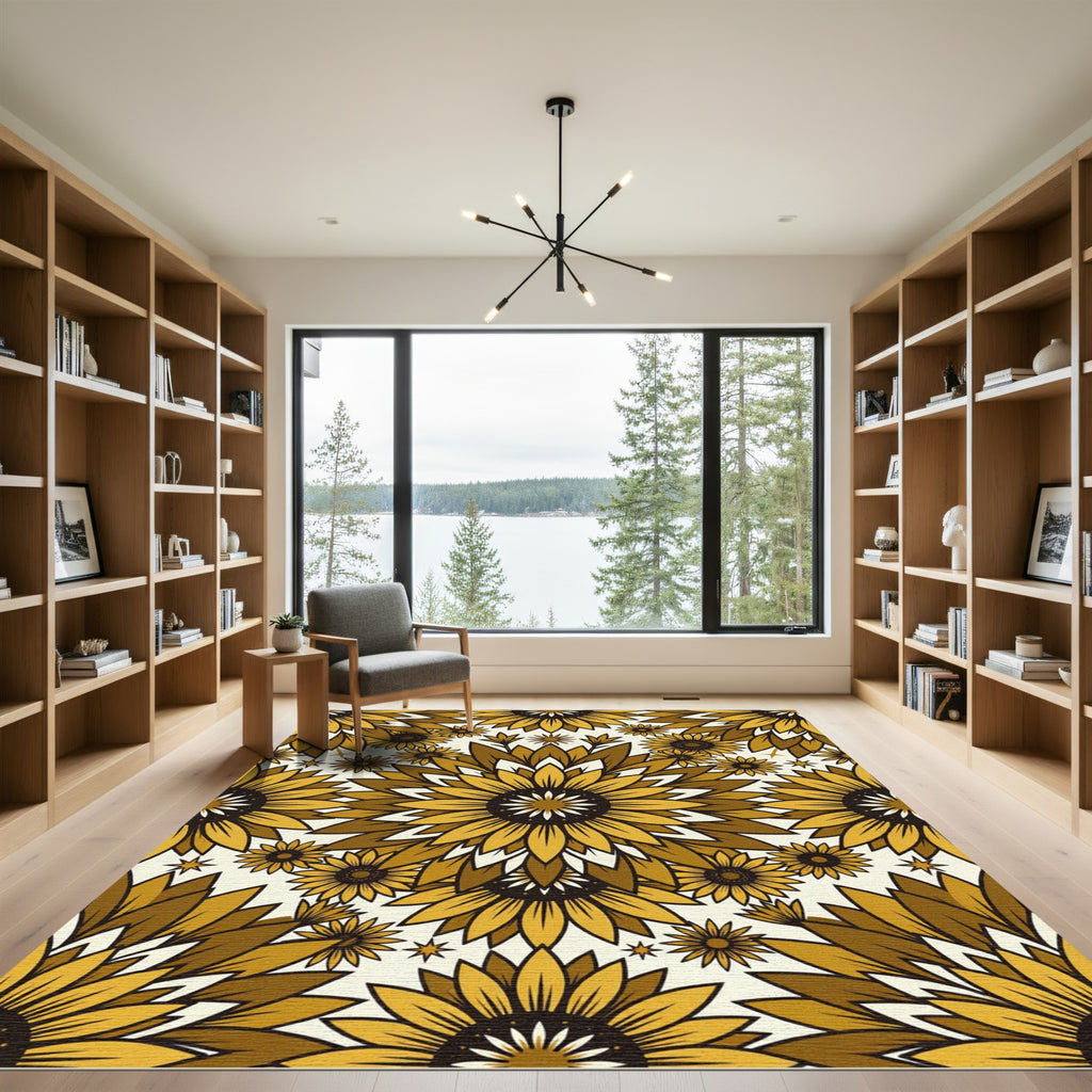 Golden Sunflower Bloom Medallion Rug