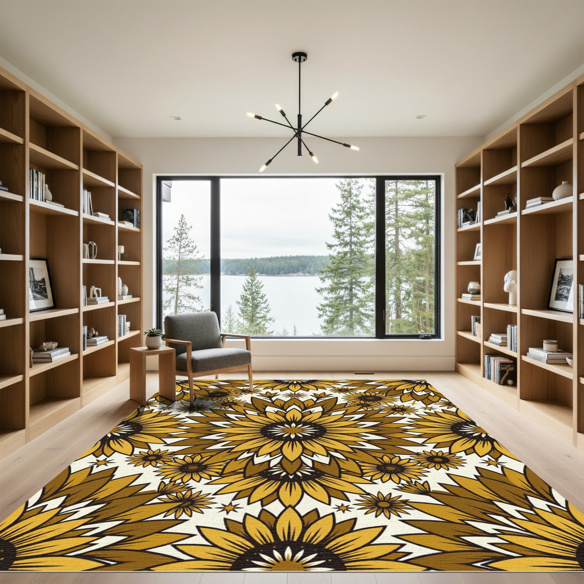 Golden Sunflower Bloom Medallion Rug