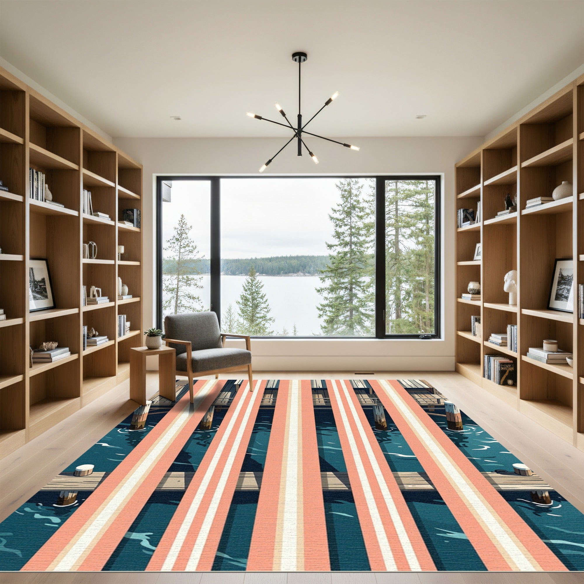 Coastal Coral Striped Dock Rug