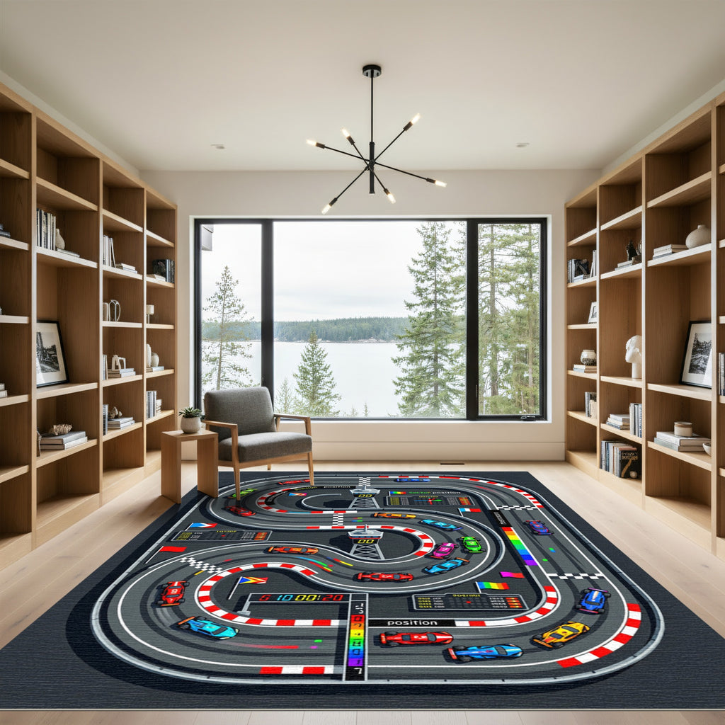 Vibrant Race Track Miniature Circuit Action Rug