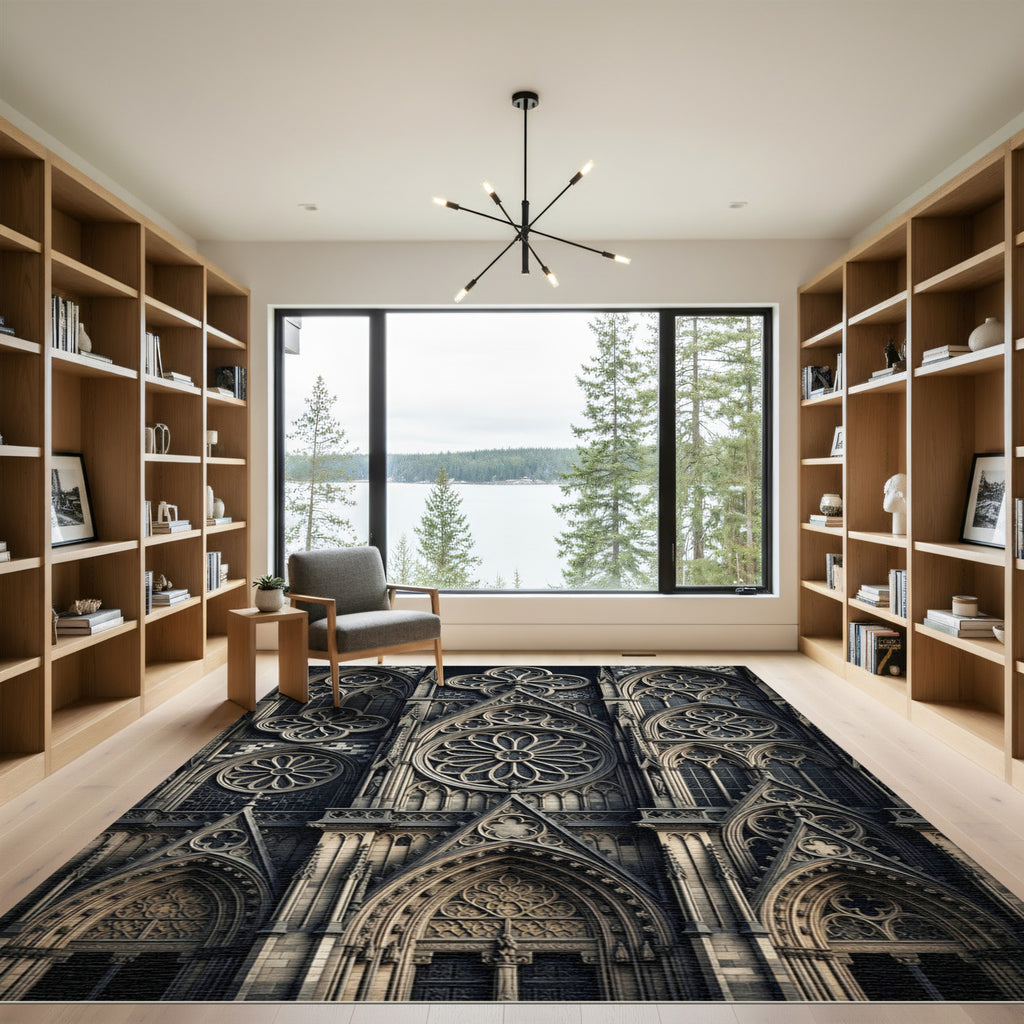Gothic Gray Trefoil Rose Window Rug