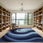 Abstract Navy Blue Swirling Wave Rug
