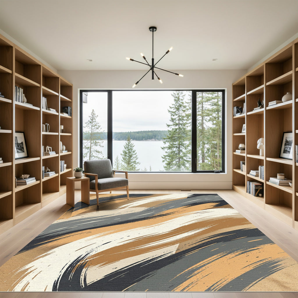 Amber Taupe Brushstroke Swirl Rug