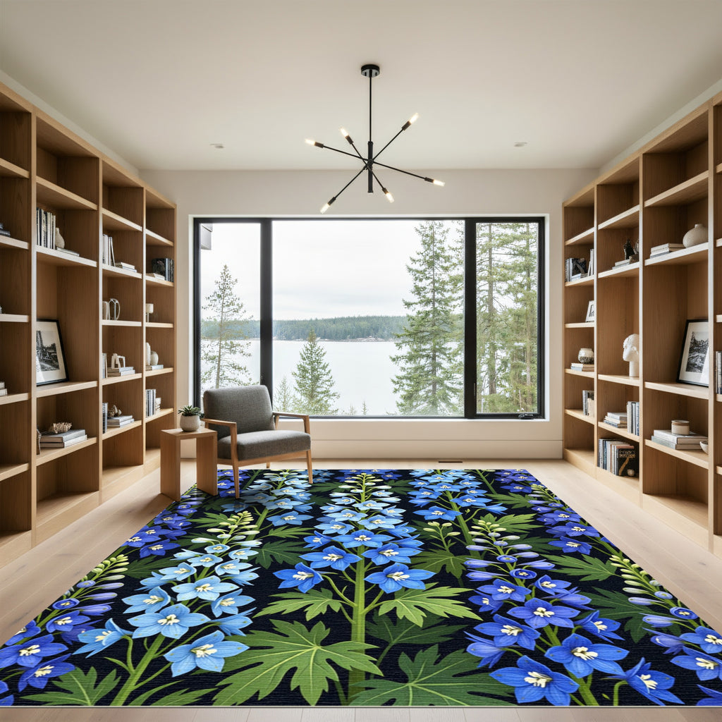 Botanical Blue Delphinium Floral Field Rug