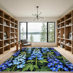 Botanical Blue Delphinium Floral Field Rug