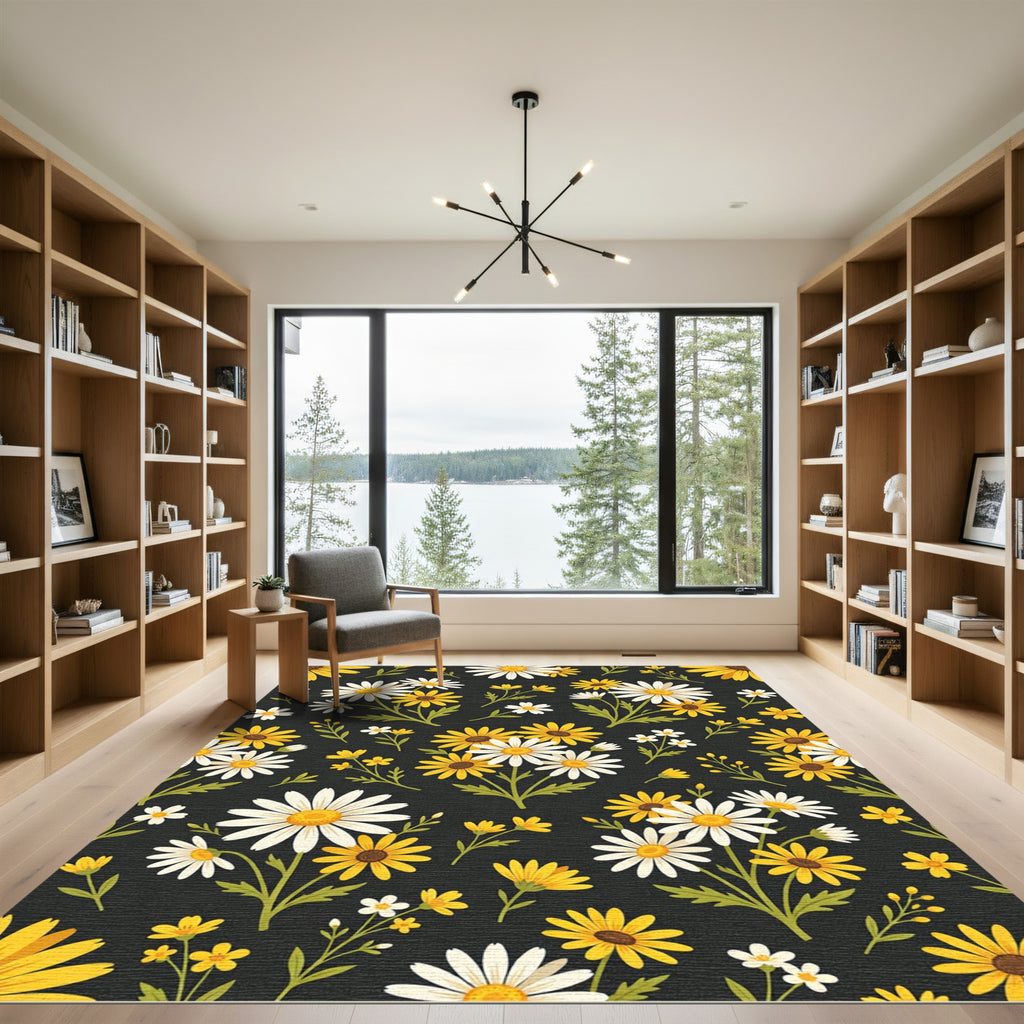 Cheerful Yellow White Daisy Meadow Rug