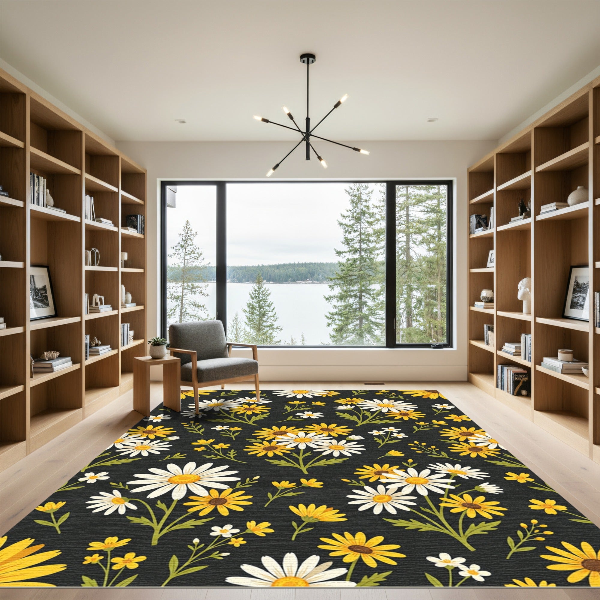 Cheerful Yellow White Daisy Meadow Rug